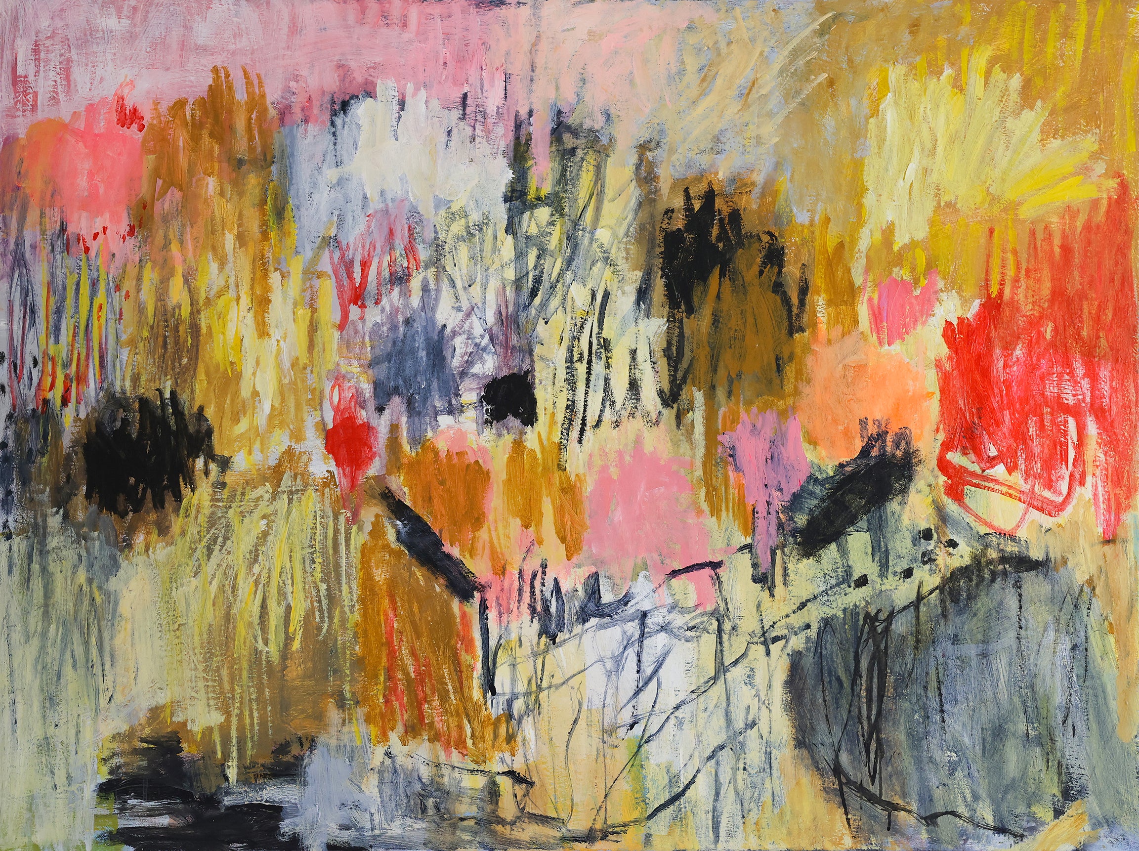 YOKE BAKKER Untitled #8 artwork featuring abstract shapes and vibrant colors on a textured canvas.