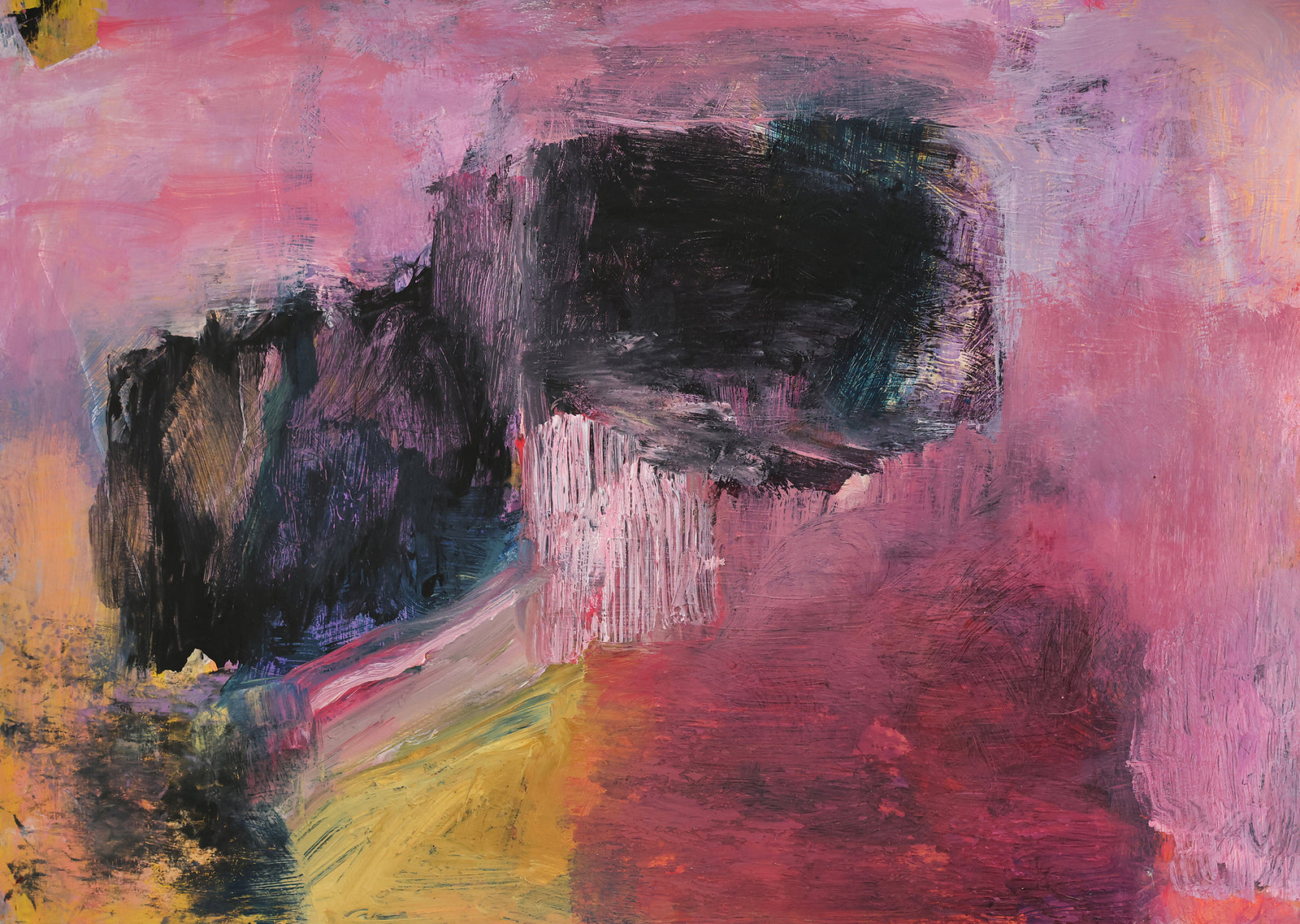 Abstract artwork titled Untitled #16 by YOKE BAKKER, featuring vibrant colors and dynamic brushstrokes on canvas.