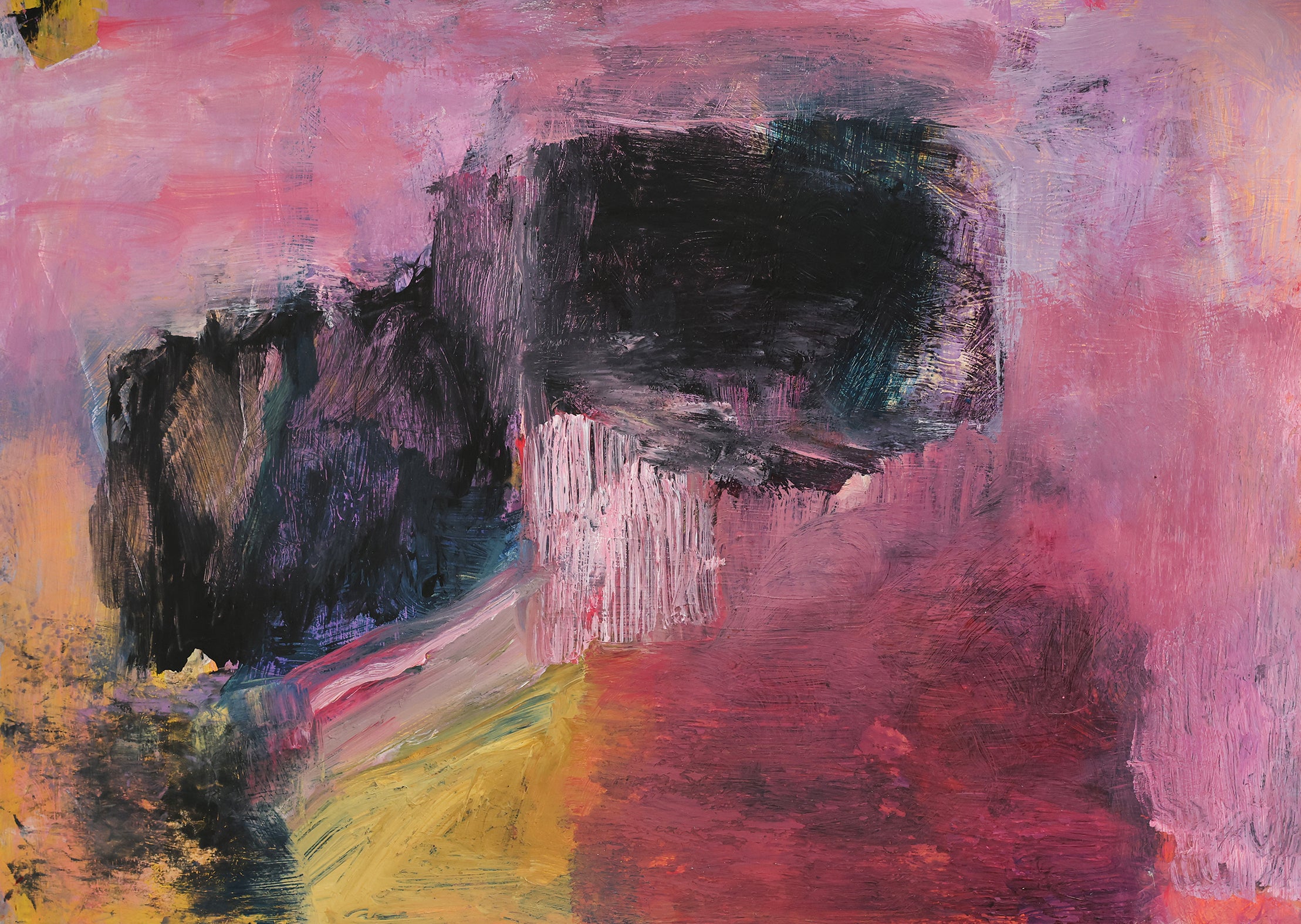 Abstract artwork titled Untitled #16 by YOKE BAKKER, featuring vibrant colors and dynamic brushstrokes on canvas.