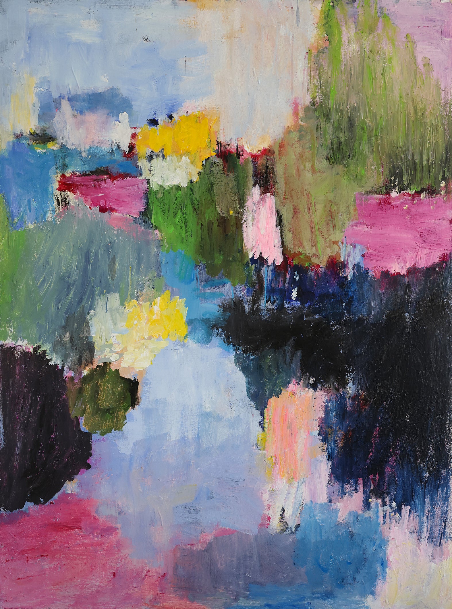 YOKE BAKKER Untitled #17 artwork displaying abstract shapes and vibrant colors on a canvas.
