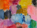 Abstract art piece titled Untitled #1 by YOKE BAKKER, featuring bold colors and textured brushstrokes on canvas.